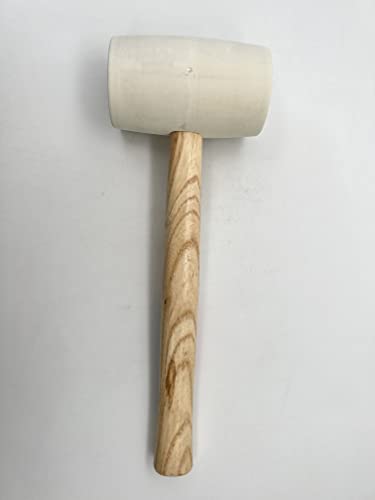 Rubber Mallet 24Oz (680g), MAXPOWER Soft Rubber Hammer Tile Mallet with Hickory Handle and Soft Face for Installation Marble Tile, White