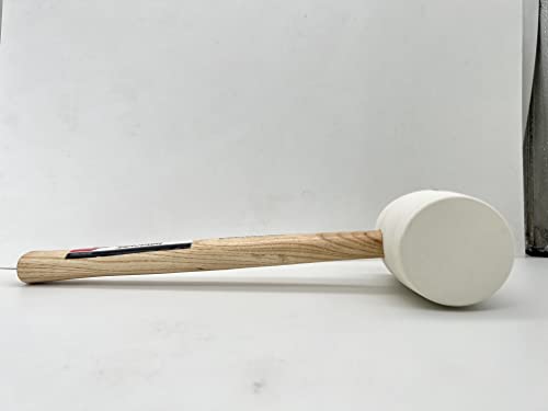 Rubber Mallet 24Oz (680g), MAXPOWER Soft Rubber Hammer Tile Mallet with Hickory Handle and Soft Face for Installation Marble Tile, White
