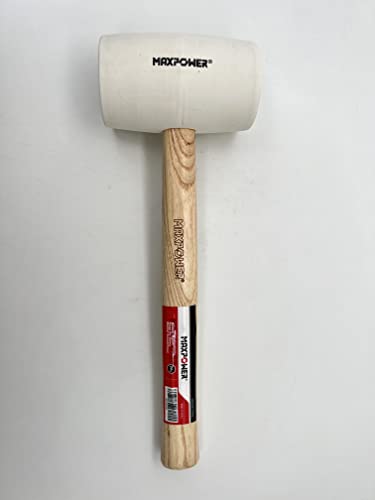 Rubber Mallet 24Oz (680g), MAXPOWER Soft Rubber Hammer Tile Mallet with Hickory Handle and Soft Face for Installation Marble Tile, White