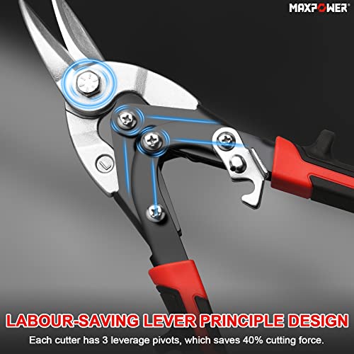 Tin Snips Set 3PCs, MAPOWER 40% Labour-Saving Aviation Snips Set Metal Sheet Snips - Double Leverage Deisgn