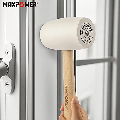 Rubber Mallet 24Oz (680g), MAXPOWER Soft Rubber Hammer Tile Mallet with Hickory Handle and Soft Face for Installation Marble Tile, White