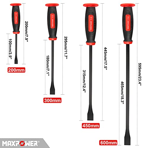 Pry Bar Set, MAXPOWER 4-Pieces Heavy Duty Pry Bar Lever Bar with Thicker Strike Caps and Angled Tip - Size Include 200mm, 300mm, 450mm and 600mm