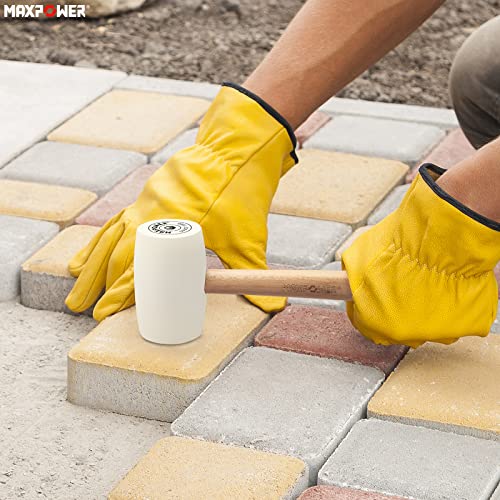 Rubber Mallet 24Oz (680g), MAXPOWER Soft Rubber Hammer Tile Mallet with Hickory Handle and Soft Face for Installation Marble Tile, White