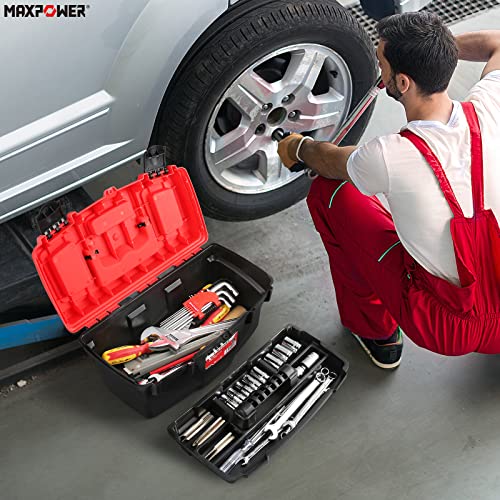 Tool Boxes, MAXPOWER 3PCs Empty Toolboxes Set Plastic Tool Box Storage Case Organizer with Removable Tray - 13”/15”/17”