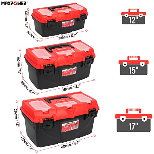 Tool Boxes, MAXPOWER 3PCs Empty Toolboxes Set Plastic Tool Box Storage Case Organizer with Removable Tray - 13”/15”/17”