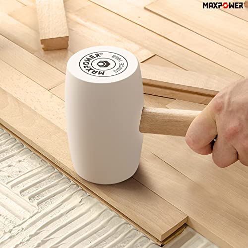 Rubber Mallet 24Oz (680g), MAXPOWER Soft Rubber Hammer Tile Mallet with Hickory Handle and Soft Face for Installation Marble Tile, White