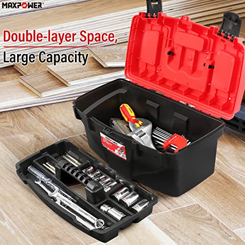 Tool Boxes, MAXPOWER 3PCs Empty Toolboxes Set Plastic Tool Box Storage Case Organizer with Removable Tray - 13”/15”/17”