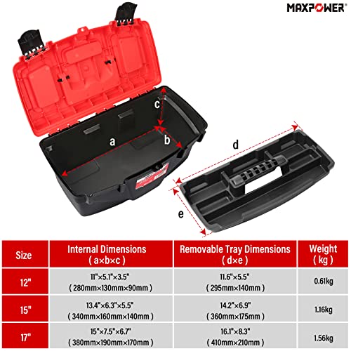 Tool Boxes, MAXPOWER 3PCs Empty Toolboxes Set Plastic Tool Box Storage Case Organizer with Removable Tray - 13”/15”/17”