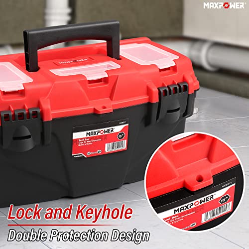 Tool Boxes, MAXPOWER 3PCs Empty Toolboxes Set Plastic Tool Box Storage Case Organizer with Removable Tray - 13”/15”/17”