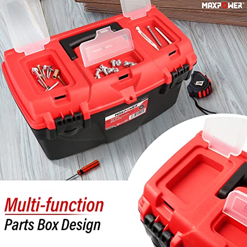 Tool Boxes, MAXPOWER 3PCs Empty Toolboxes Set Plastic Tool Box Storage Case Organizer with Removable Tray - 13”/15”/17”