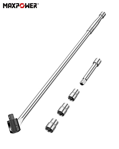 1/2-Inch Drive Breaker Bar with Socket Set, MAPOWER 600mm Breaker Bar with 125mm Extension Bar and 17mm, 19mm, 21mm Socket