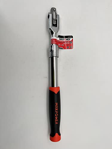 MAXPOWER Extendable Breaker Bar, Telescopic Breaker Bar 360°Flex Head Cheater Bar with Dual Drive 1/2 Inch & 3/8 Inch, 340mm-485mm Length Adjustment