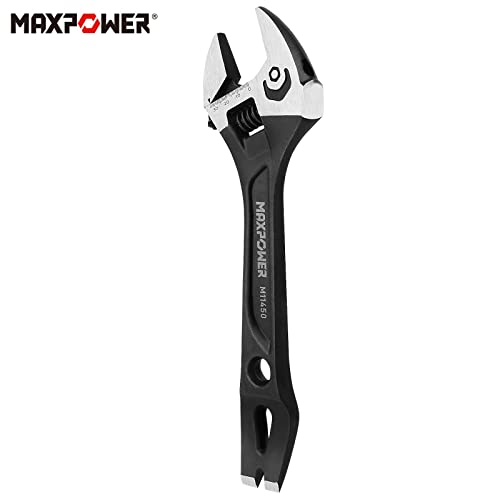 MAXPOWER Adjustable Wrench 300mm, 3-in-1 Cr-V Adjustable Spanner with Hammer Head and Pry Bar Crowbar Nail Puller Function