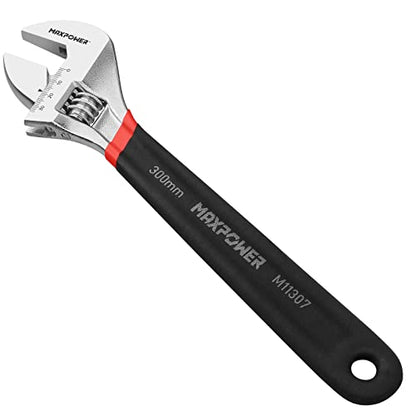 MAXPOWER Adjustable Spanner 300mm, Adjustable Wrench Shifter Spanners with Soft Grip and Dual Scale SAE and Metric