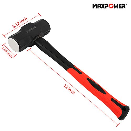 MAXPOWER Sledge Hammer, 4lb/1800G Club Hammer with Steel Head and Shock-Resistant 12-inch/310mm Fiberglass Handle