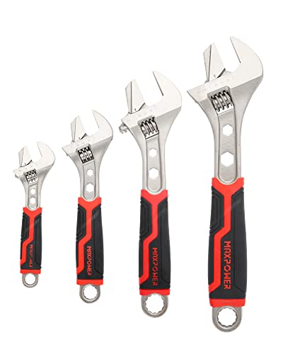 MAXPOWER Adjustable Spanner Set, 4PCs Adjustable Wrench Set Multifunctional Pipe Wrench with Reversible Wide Opening Jaw (6"/150mm, 8"/200mm, 10"/250mm and 12"/300mm)