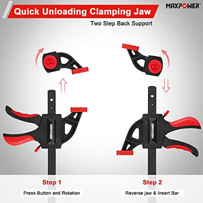 Spreader Clamp 500mm (19"), MAXPOWER Ratchet Bar Clamps 300mm (12Inch) Quick Release One-Handed Wood Clamp for Woodworking and DIY Projects