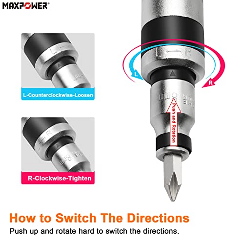 Impact Screwdriver Set, MAXPOWER 12PCs Manual Reversible Impact Driver Kit with 1/2-Inch Square Drive, Magnetic Phillips and Slotted Bit, Damaged Screw Extractor
