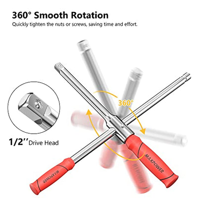 MAXPOWER Car Wheel Brace Wrench, Detachable Lug Wrench Rapid Cross Wheel Brace Wrench with 1/2-Inch Drive - 2PCs Sockets Size (17mm/19mm & 21mm/23mm)