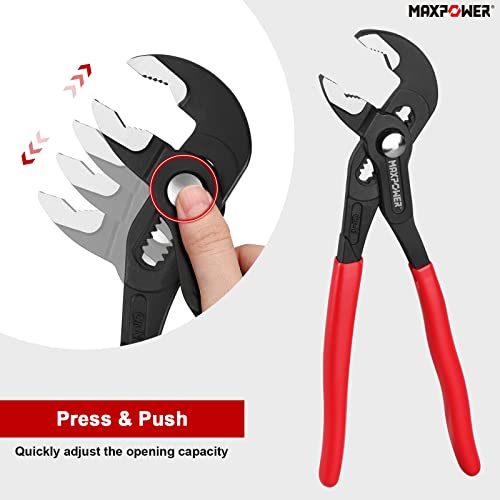 MAXPOWER Water Pump Pliers Set, 3-Piece Plumbing Pliers Set with 180mm (7"), 240mm (10") and 420mm (16") Push Button Quick Adjust Tongue and Groove Pliers