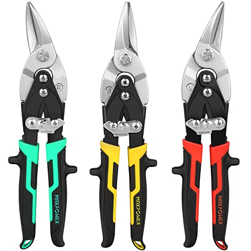 Tin Snips Set 3PCs, MAPOWER 40% Labour-Saving Aviation Snips Set Metal Sheet Snips - Double Leverage Deisgn