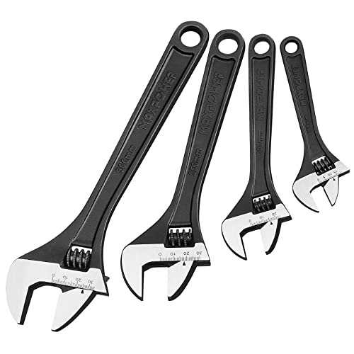 MAXPOWER Adjustable Spanner Set, 4PCs Adjustable Wrench Set, Black - 150mm, 200mm, 250mm and 300mm