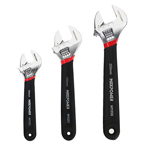 MAXPOWER Adjustable Spanner Set, 3PCs Adjustable Wrench Set Shifter Spanners with Soft Grip (6"/150mm, 8"/200mm and 10"/250mm)