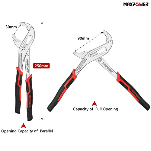 Water Pump Pliers 250mm(10"), MAXPOWER Slip Joint Pliers Tongue-and-Groove Pliers Multigrip Groove Joint Plumbing Clamp for Tightening & Loosening Nuts, Bolts, Pipe