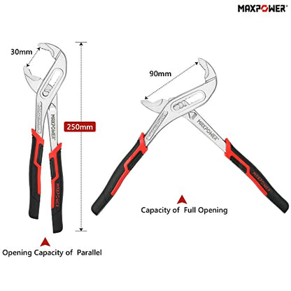 Water Pump Pliers 250mm(10"), MAXPOWER Slip Joint Pliers Tongue-and-Groove Pliers Multigrip Groove Joint Plumbing Clamp for Tightening & Loosening Nuts, Bolts, Pipe