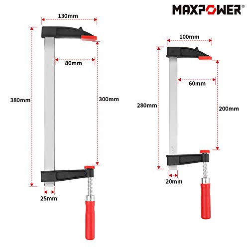 F Clamps Set, MAXPOWER 4PCs Quick Slide Bar Clamps Screw Clamps Parallel Clamp Heavy Duty Woodworking Bar Clips (2PCs 200mm x 60mm & 2PCs 300mm x 80mm)