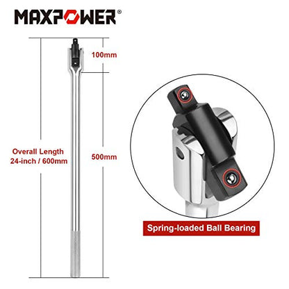 MAXPOWER Breaker Bar, 2 in 1 Breaker Bar Wheel Nut Spanner Flexible Handle with Dual-Drive with 1/2" and 3/4" Nut Drivers, (24"/600mm)