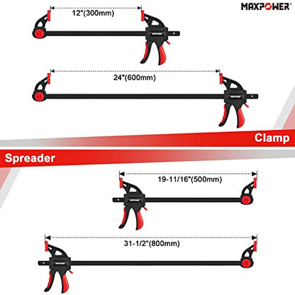 Ratchet Bar Clamps Set for Woodworking, MAXPOWER 4PCs Quick Release Carpenter Clamps Set Quick-Grip F Woodworking Clamps - 2 Pieces x 300mm and 2 Pieces x 600mm