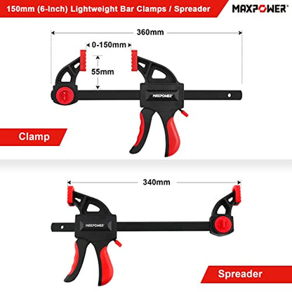 MAXPOWER F Clamps, 6-inch/150mm Quick Grip Ratchet Bar Clamp, 13-inch/340mm Spreader Clamp, Quick Release and One-Handed Clamp for Woodworking and DIY Projects