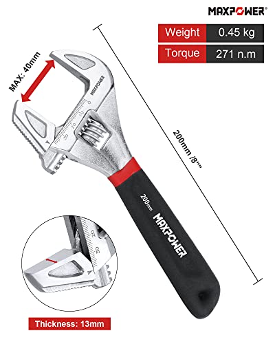 MAXPOWER Adjustable Spanner 200mm, 2-in-1 Adjustable Wrench & Pipe Wrench Switchable with Disassembled & Reversible Jaw