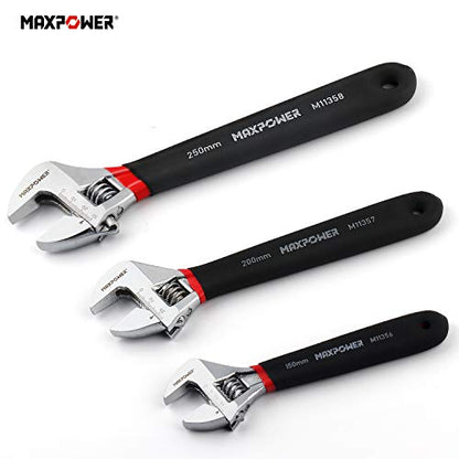 MAXPOWER Adjustable Spanner Set, 3PCs Adjustable Wrench Set Shifter Spanners with Soft Grip (6"/150mm, 8"/200mm and 10"/250mm)