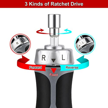 Ratchet Screwdriver, MAXPOWER Magnetic Ratchet Screwdriver and Bit Set with Slotted Bits,Phillips Bits, Pozi Bits, Hex Bits and Sockets/Nut Driver (18 Pieces)