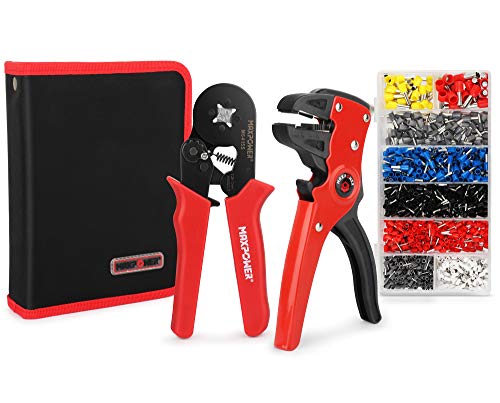 Crimping & Stripping Tool Kit, MAXPOWER Crimping Pliers 0.25-10mm²/AWG23-7 and Wire Stripper 10-20AWG/0.5-6mm² / Wire Cutter with 1200 Wire Terminal Crimp Connectors and Wire End Ferrules