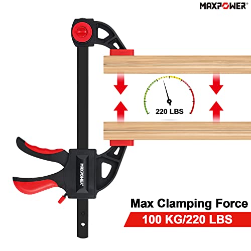 MAXPOWER F Clamps, 6-inch/150mm Quick Grip Ratchet Bar Clamp, 13-inch/340mm Spreader Clamp, Quick Release and One-Handed Clamp for Woodworking and DIY Projects