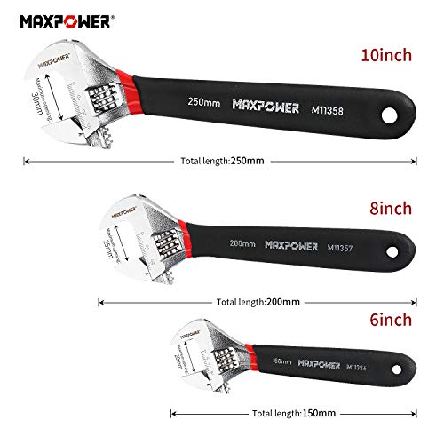 MAXPOWER Adjustable Spanner Set, 3PCs Adjustable Wrench Set Shifter Spanners with Soft Grip (6"/150mm, 8"/200mm and 10"/250mm)