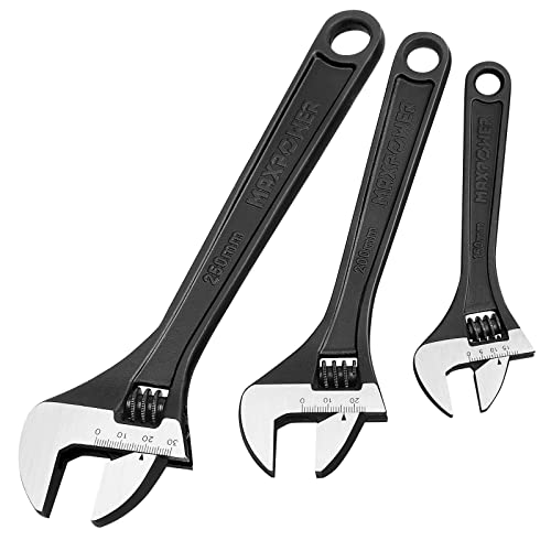 MAXPOWER Adjustable Spanner Set, 3PCs Adjustable Wrench Set, Black - 150mm, 200mm & 250mm