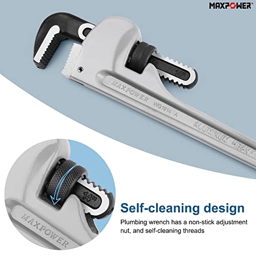 MAXPOWER Pipe Wrench 14Inch/350mm, Aluminum Straight Pipe Wrench Heavy Duty Plumbing Wrench