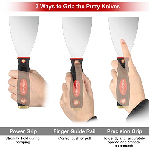 MAXPOWER Pack of 4 Putty Knives Paint Scraper Plastering Spatula for Drywall Finishing, Plaster Scraping, Wallpaper with Soft Handle and Hammer End