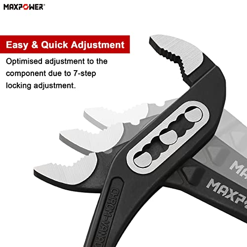 MAXPOWER Water Pump Pliers, 250mm Quick Change Adjustable Multigrip Groove Joint Pliers Plumbing Clamp Tools Tongue-and-Groove Pliers with Non-Slip Rubber Handle