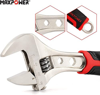 MAXPOWER 8"/200mm Adjustable Wrench with Soft Grip Handle, Extra Wide Adjustable Spanner Wrench with MAX Opening Capacity 30mm