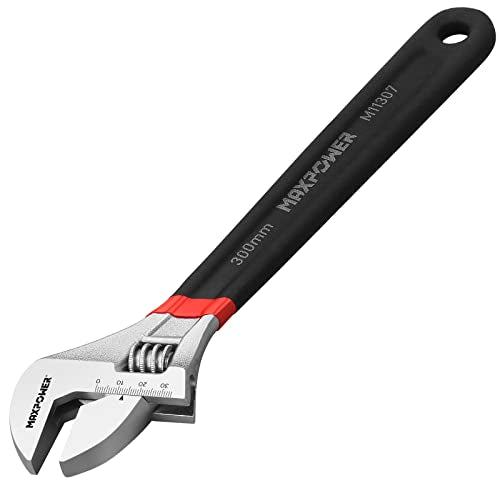 MAXPOWER Adjustable Spanner 300mm, Adjustable Wrench Shifter Spanners with Soft Grip and Dual Scale SAE and Metric