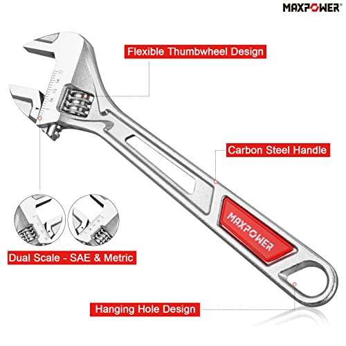 MAXPOWER Adjustable Spanner Set, Adjustable Wrench Set, 150mm/6 and 250mm/10, 2-Pieces