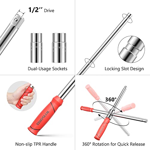 MAXPOWER Car Wheel Brace Wrench, Detachable Lug Wrench Rapid Cross Wheel Brace Wrench with 1/2-Inch Drive - 2PCs Sockets Size (17mm/19mm & 21mm/23mm)