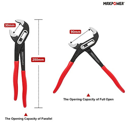 MAXPOWER Water Pump Pliers, 250mm Quick Change Adjustable Multigrip Groove Joint Pliers Plumbing Clamp Tools Tongue-and-Groove Pliers with Non-Slip Rubber Handle