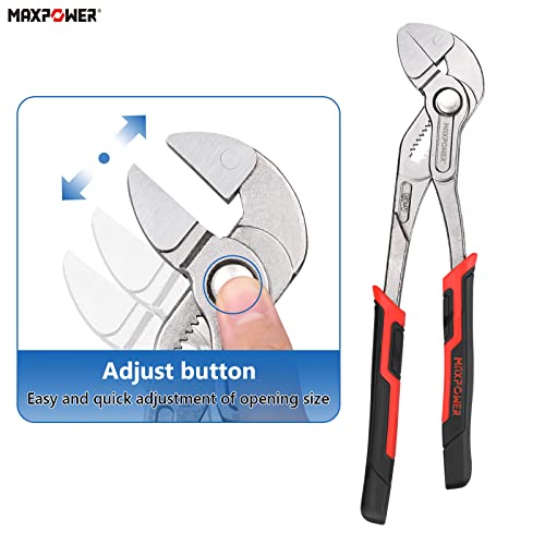 Pliers Wrench 250mm(10-Inch), MAXPOWER Multigrip Groove Slip Joint Pliers Plumbing Clamp with Quick Adjustment Button