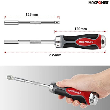 Ratchet Screwdriver, MAXPOWER Magnetic Ratchet Screwdriver and Bit Set with Slotted Bits,Phillips Bits, Pozi Bits, Hex Bits and Sockets/Nut Driver (18 Pieces)